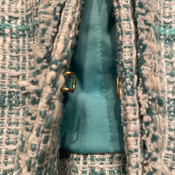 Chico’s Black Label M Tweed Jacket | Embellished Shell Enamel Tile Trim Aqua NWT - Picture 7 of 9